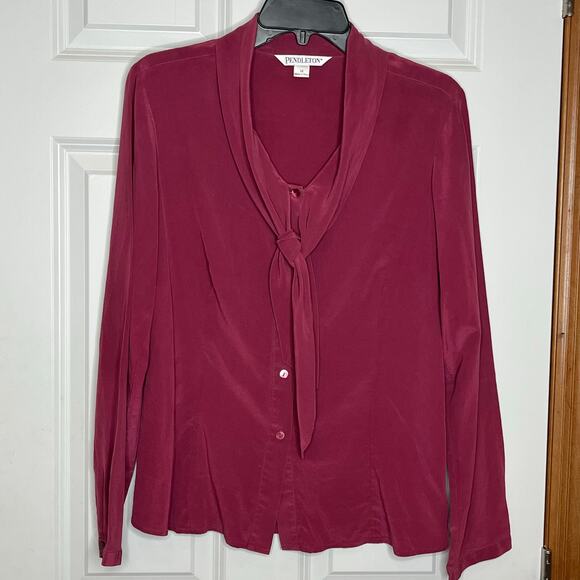 Pendleton Tops - Pendleton Vintage Purple Silk Button Front Shirt with Tie Neck Plus Size 14